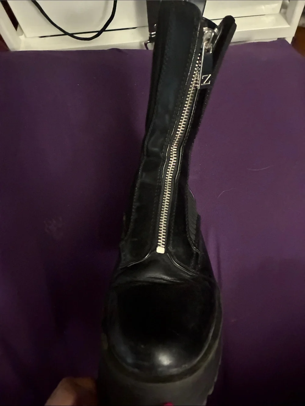 Zara Black Ribbed Platform Lug-Zip Ankle Boots - Picture 3 of 6